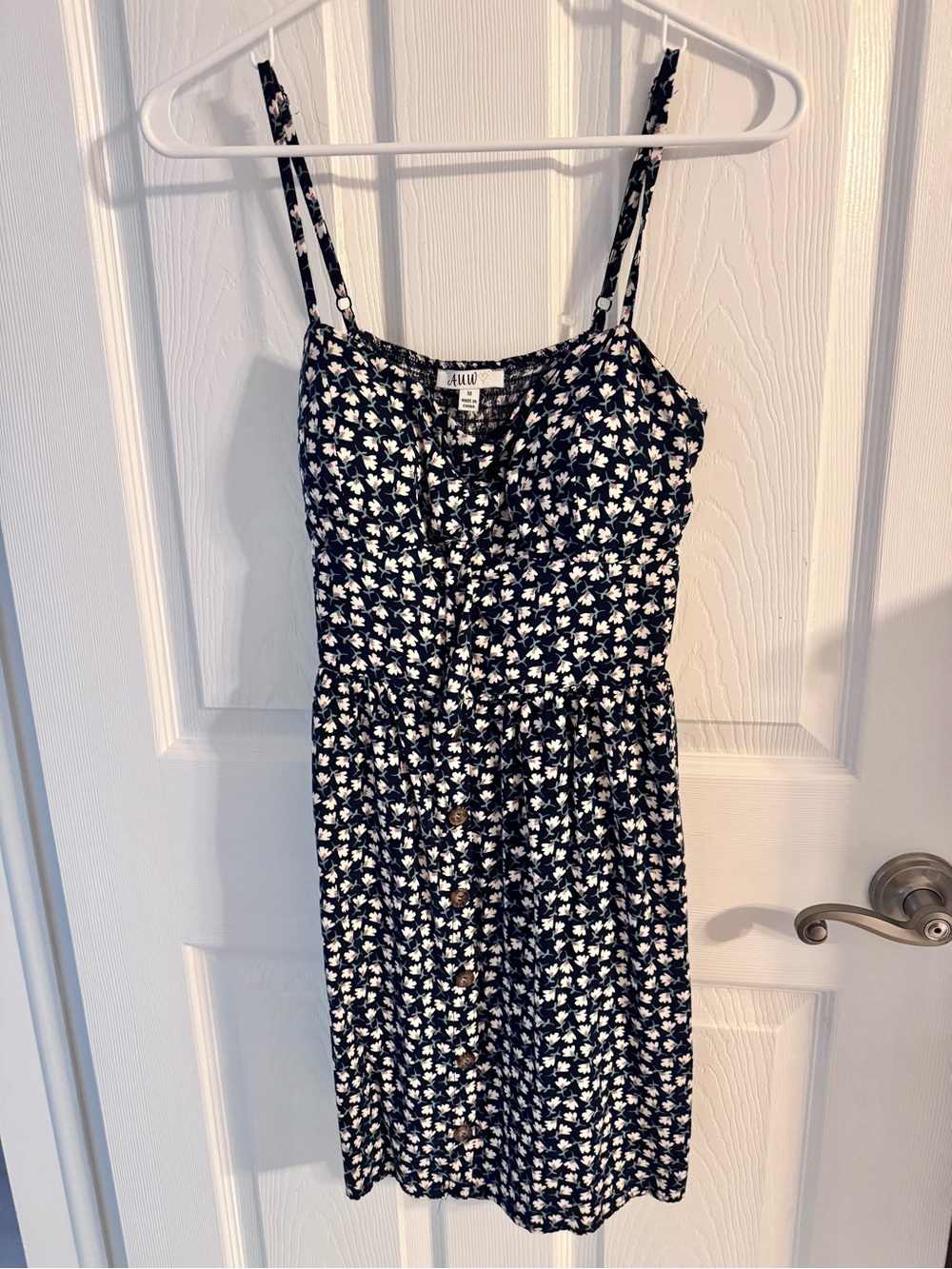 AUW Black Floral Tank Dress with White and Pink Blossoms